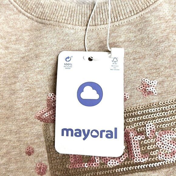 NWT Girls Mayoral Lets Enjoy Sweatshirt Beige Sequins Embroidery sz 9 (134 cm) - Picture 13 of 15